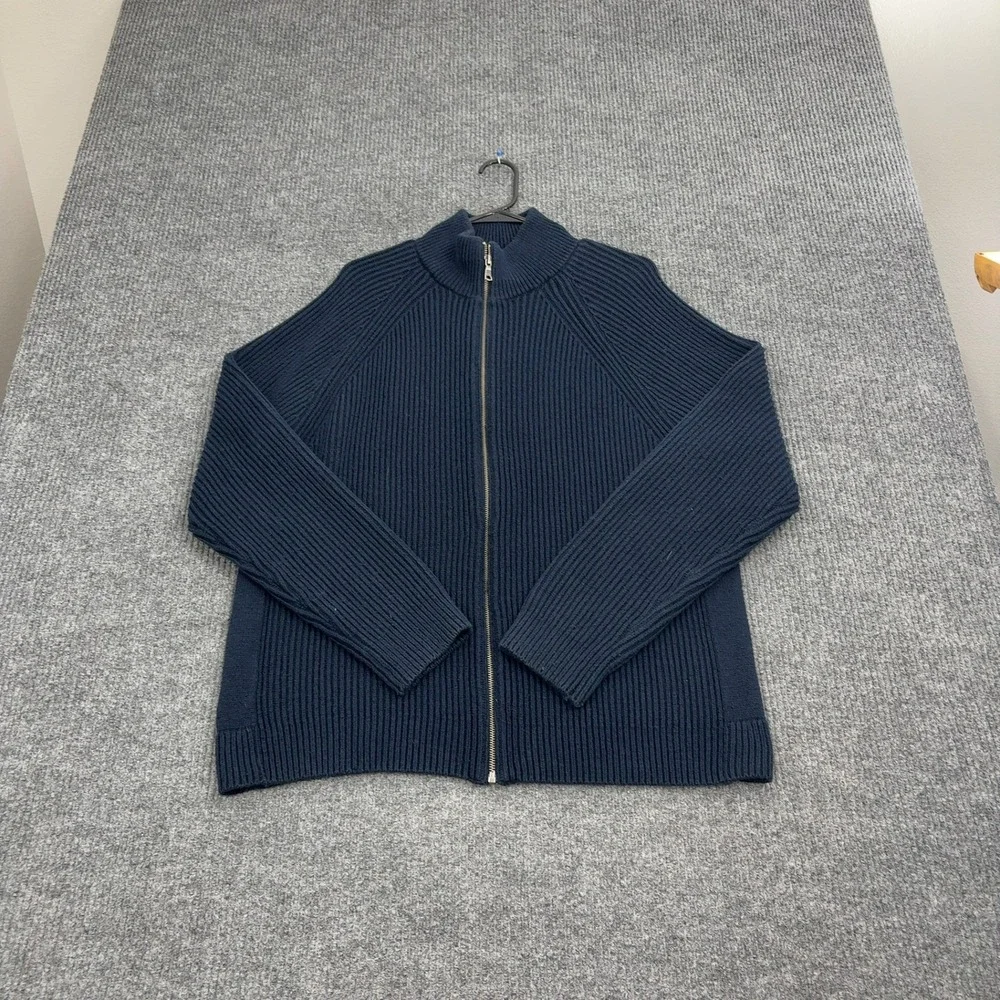 Banana Republic Cardigan Mens XL Navy Cotton Wool Ribbed Full Zip‎ Mock Neck